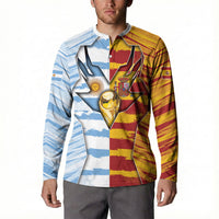 Custom Argentina And Spain Football Button Sweatshirt Split Flag Golden Trophy Grunge