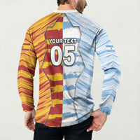 Custom Argentina And Spain Football Button Sweatshirt Split Flag Golden Trophy Grunge