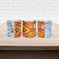 Custom Argentina And Spain Football Ceramic Mug Split Flag Golden Trophy Grunge