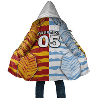 Custom Argentina And Spain Football Cloak Split Flag Golden Trophy Grunge