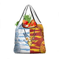 Argentina And Spain Football Grocery Bag Split Flag Golden Trophy Grunge