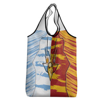 Argentina And Spain Football Grocery Bag Split Flag Golden Trophy Grunge