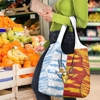 Argentina And Spain Football Grocery Bag Split Flag Golden Trophy Grunge