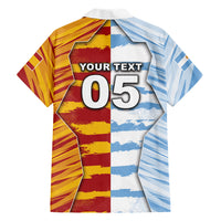 Custom Argentina And Spain Football Hawaiian Shirt Split Flag Golden Trophy Grunge