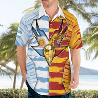 Custom Argentina And Spain Football Hawaiian Shirt Split Flag Golden Trophy Grunge