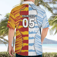 Custom Argentina And Spain Football Hawaiian Shirt Split Flag Golden Trophy Grunge