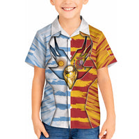Custom Argentina And Spain Football Hawaiian Shirt Split Flag Golden Trophy Grunge