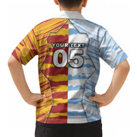 Custom Argentina And Spain Football Hawaiian Shirt Split Flag Golden Trophy Grunge