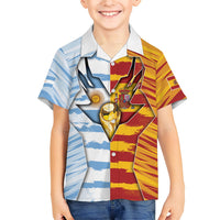 Custom Argentina And Spain Football Kid Hawaiian Shirt Split Flag Golden Trophy Grunge