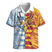 Custom Argentina And Spain Football Kid Hawaiian Shirt Split Flag Golden Trophy Grunge