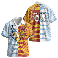 Custom Argentina And Spain Football Kid Hawaiian Shirt Split Flag Golden Trophy Grunge DT05