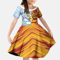 Custom Argentina And Spain Football Kid Short Sleeve Dress Split Flag Golden Trophy Grunge
