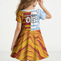 Custom Argentina And Spain Football Kid Short Sleeve Dress Split Flag Golden Trophy Grunge