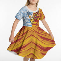 Custom Argentina And Spain Football Kid Short Sleeve Dress Split Flag Golden Trophy Grunge
