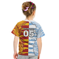 Custom Argentina And Spain Football Kid T Shirt Split Flag Golden Trophy Grunge