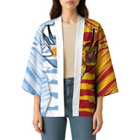 Custom Argentina And Spain Football Kimono Split Flag Golden Trophy Grunge