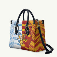 Argentina And Spain Football Leather Bag Split Flag Golden Trophy Grunge