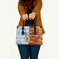 Argentina And Spain Football Leather Bag Split Flag Golden Trophy Grunge