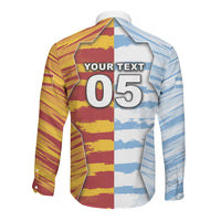 Custom Argentina And Spain Football Long Sleeve Button Shirt Split Flag Golden Trophy Grunge