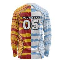 Custom Argentina And Spain Football Long Sleeve Shirt Split Flag Golden Trophy Grunge