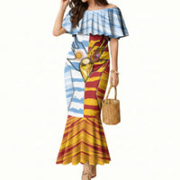 Custom Argentina And Spain Football Mermaid Dress Split Flag Golden Trophy Grunge