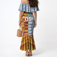 Custom Argentina And Spain Football Mermaid Dress Split Flag Golden Trophy Grunge