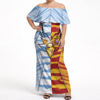 Custom Argentina And Spain Football Off Shoulder Maxi Dress Split Flag Golden Trophy Grunge
