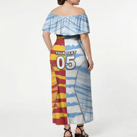 Custom Argentina And Spain Football Off Shoulder Maxi Dress Split Flag Golden Trophy Grunge