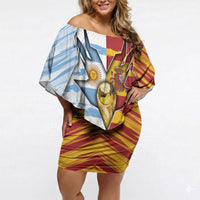 Custom Argentina And Spain Football Off Shoulder Short Dress Split Flag Golden Trophy Grunge