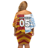 Custom Argentina And Spain Football Off Shoulder Short Dress Split Flag Golden Trophy Grunge