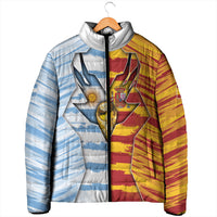 Custom Argentina And Spain Football Padded Jacket Split Flag Golden Trophy Grunge