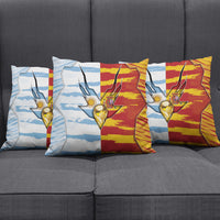 Argentina And Spain Football Pillow Cover Split Flag Golden Trophy Grunge