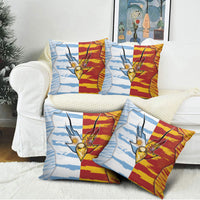 Argentina And Spain Football Pillow Cover Split Flag Golden Trophy Grunge