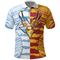 Custom Argentina And Spain Football Polo Shirt Split Flag Golden Trophy Grunge