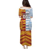 Custom Argentina And Spain Football Puletasi Split Flag Golden Trophy Grunge