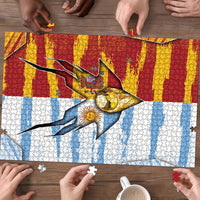 Argentina And Spain Football Puzzle Split Flag Golden Trophy Grunge