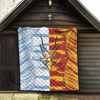 Argentina And Spain Football Quilt Split Flag Golden Trophy Grunge