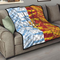 Argentina And Spain Football Quilt Split Flag Golden Trophy Grunge