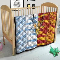 Argentina And Spain Football Quilt Split Flag Golden Trophy Grunge