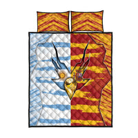 Argentina And Spain Football Quilt Bed Set Split Flag Golden Trophy Grunge