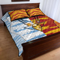Argentina And Spain Football Quilt Bed Set Split Flag Golden Trophy Grunge