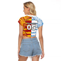 Custom Argentina And Spain Football Raglan Cropped T Shirt Split Flag Golden Trophy Grunge