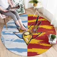 Argentina And Spain Football Round Carpet Split Flag Golden Trophy Grunge