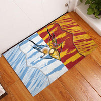 Argentina And Spain Football Rubber Doormat Split Flag Golden Trophy Grunge