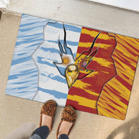 Argentina And Spain Football Rubber Doormat Split Flag Golden Trophy Grunge