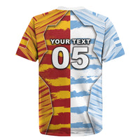 Custom Argentina And Spain Football Rugby Jersey Split Flag Golden Trophy Grunge