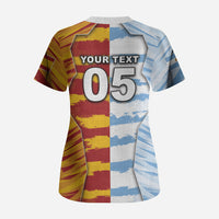 Custom Argentina And Spain Football Scrub Top Split Flag Golden Trophy Grunge