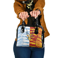 Argentina And Spain Football Shoulder Handbag Split Flag Golden Trophy Grunge