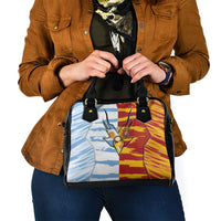 Argentina And Spain Football Shoulder Handbag Split Flag Golden Trophy Grunge