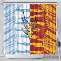 Argentina And Spain Football Shower Curtain Split Flag Golden Trophy Grunge